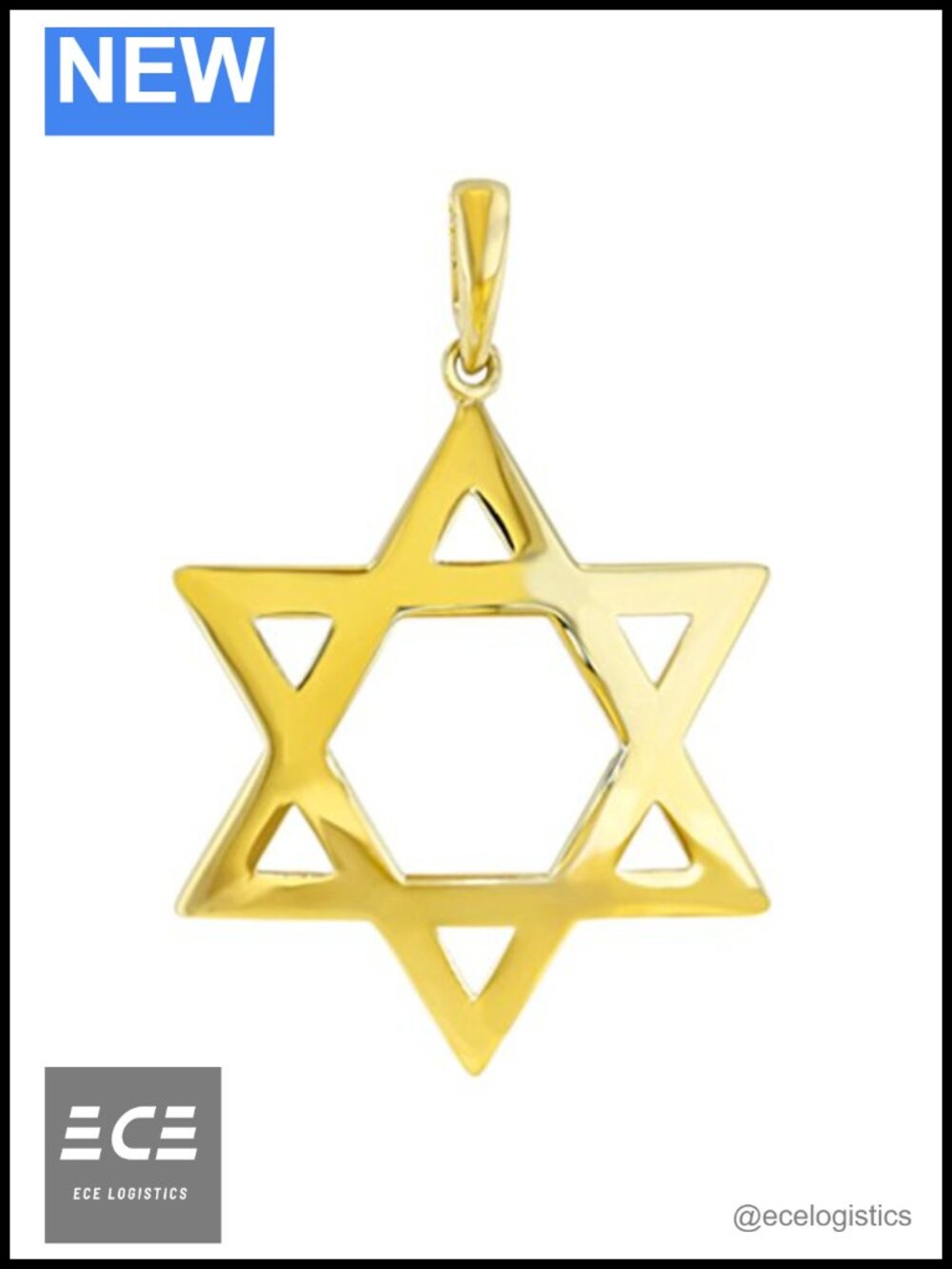 14K Yellow Gold Star of David Pendant High Polish Handmade USA